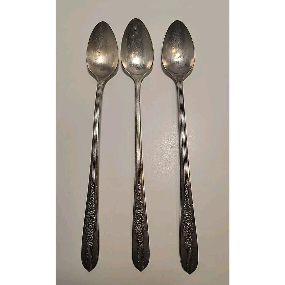 ONEIDA Nobility Royal Rose Silver Plate Flatware Iced Tea Spoons Lot of 3